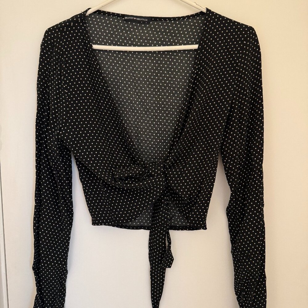 Brandy Melville Tie Front Polka Dot Top